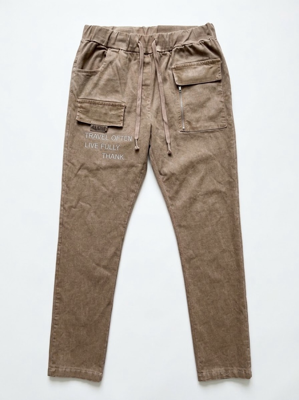 Bella Amore Made in Italy Boho Cargo Pants Stretch Metallic Graphic Mocha S/M